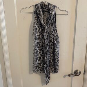 Aqua Women’s Snakeskin Print SleevelessBlouse with Tie at Neck- XS